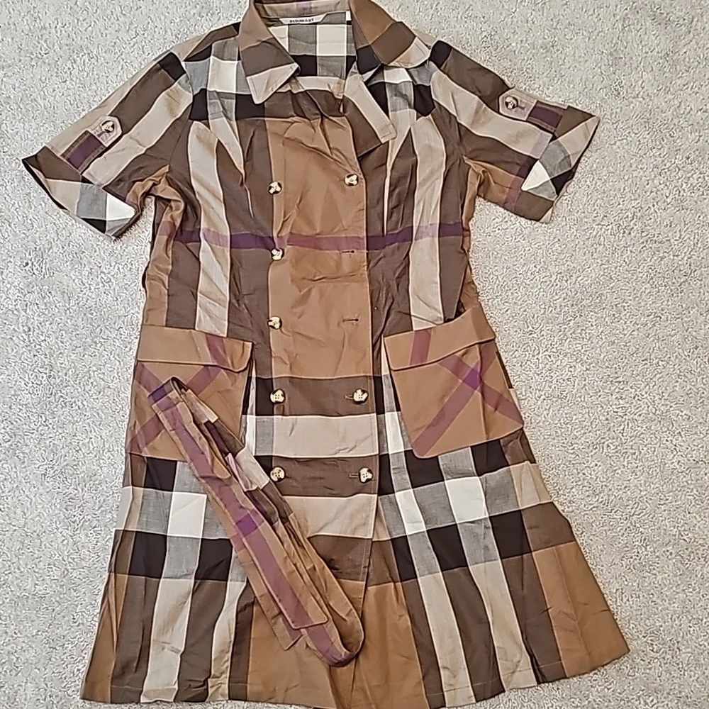 Burberry Brown and Purple Plaid Midi Dress - Picture 1 of 7